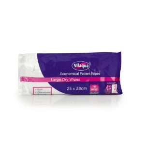 Waterless Dry Large Wipes 25x28cm (100 wipes) Case of 36